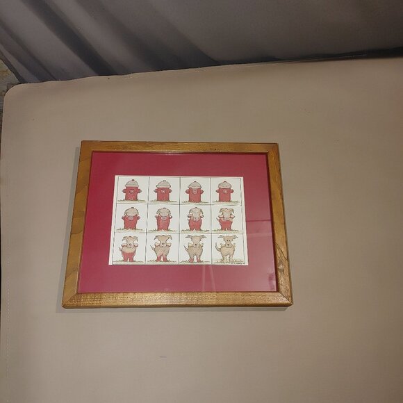 Art Print Dog Transformations Framed Cartoon Fire Hydrant Wooden Frame Whimsical - Picture 11 of 12